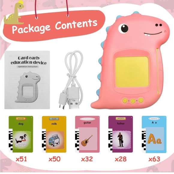 Fullware Talking Flash Cards w 448 Sights WordsDinosaur🦕PocketSpeechToddlersToy - Picture 7 of 9